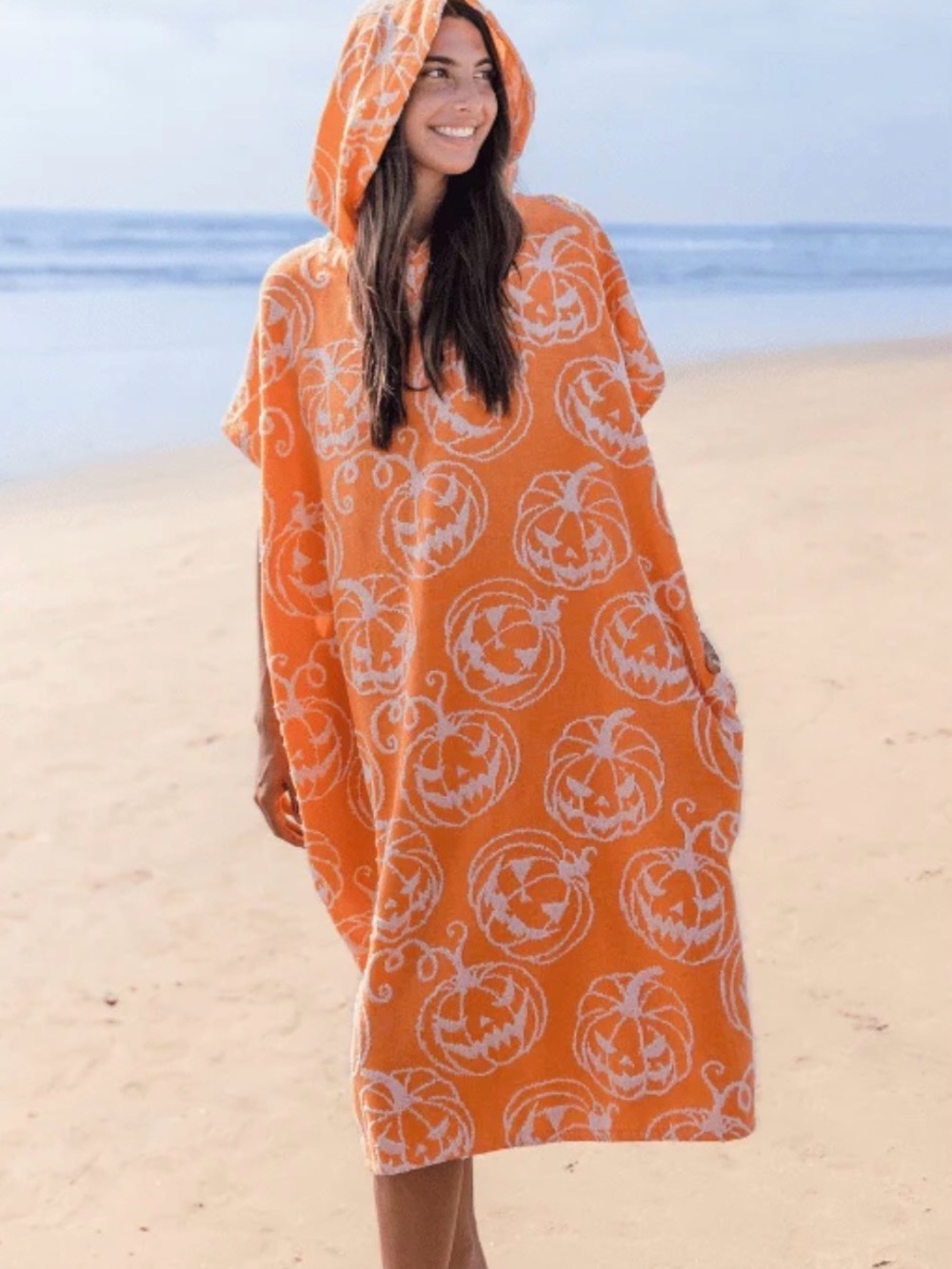Sand Cloud Halloween Pumpkin Hooded Poncho - Orange